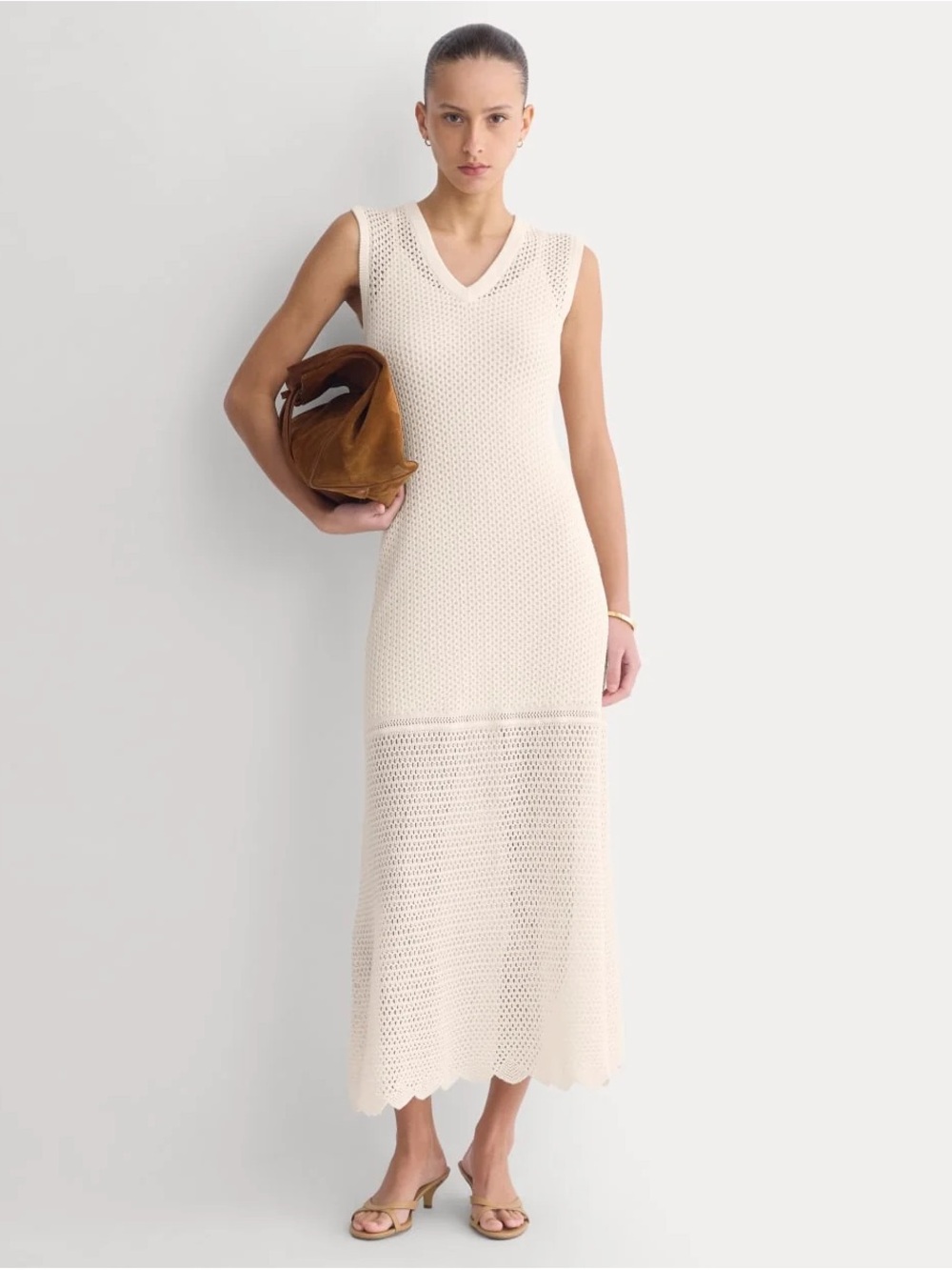 Everlane Lace Knit Maxi Sweater Dress - Bone White Size M Crochet Sweater Dress